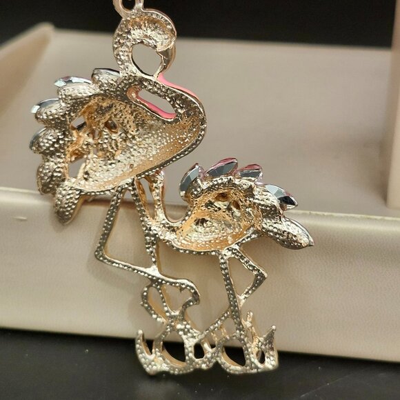 Betsey Johnson Jewelry Pink Flamingo Mother Child Pendant Crystals Enamel Gold - Picture 3 of 6